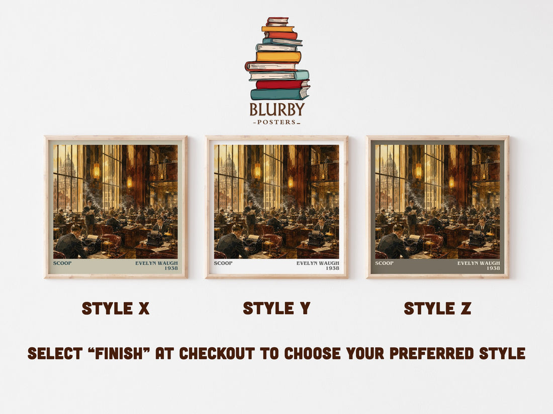 Scoop literary print in frame leaning in hallway – satire wall art (mockup)