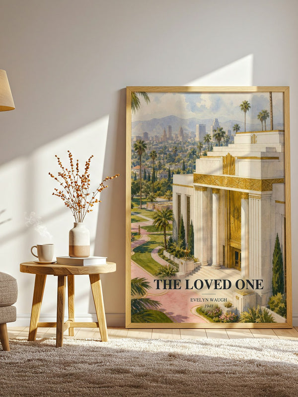 The Loved One watercolour print in frame leaning in hallway – satire wall art