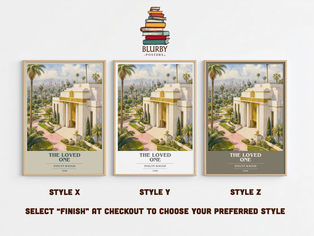 The Loved One book cover print in frame leaning in hallway – satire wall art (mockup)