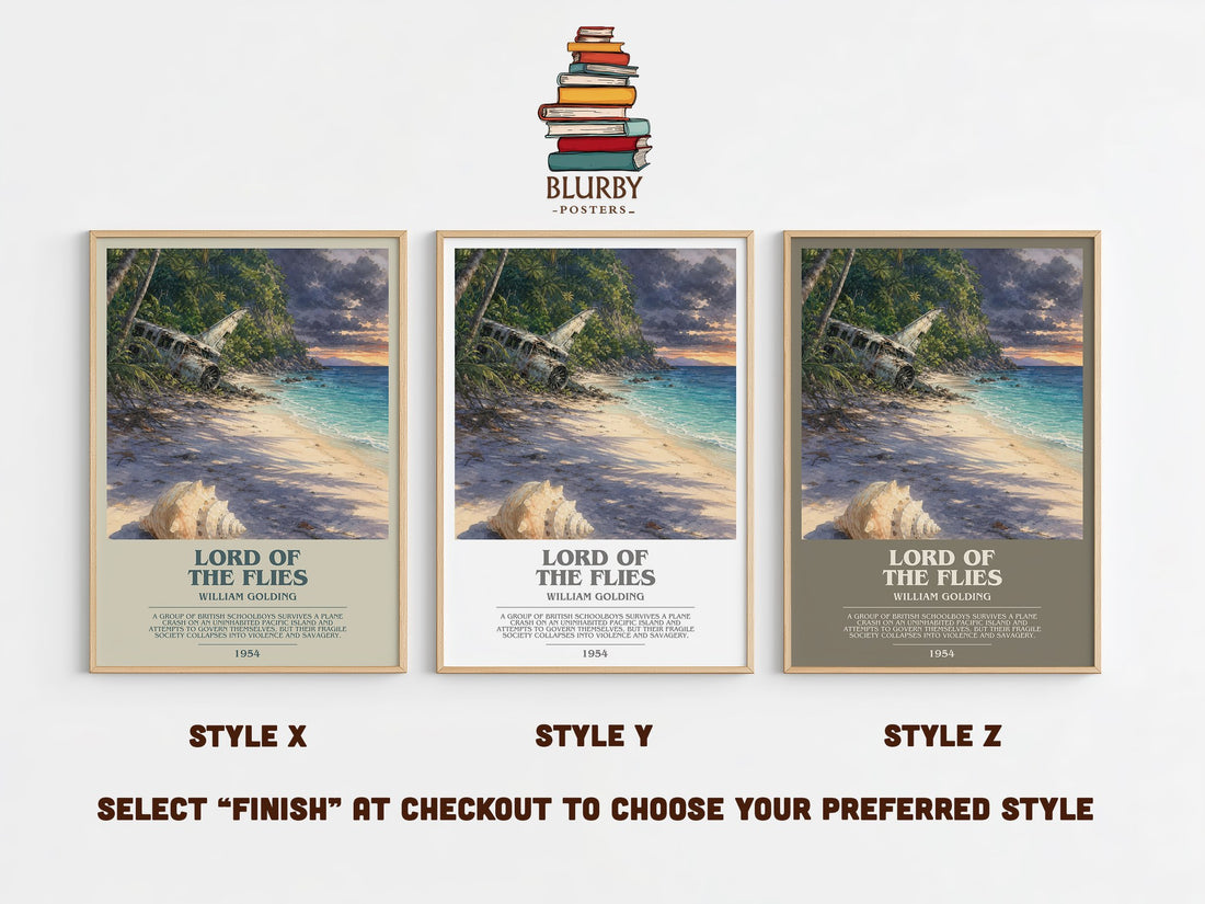 Lord of the Flies bookish print in frame leaning in hallway – classic literature wall art (mockup)