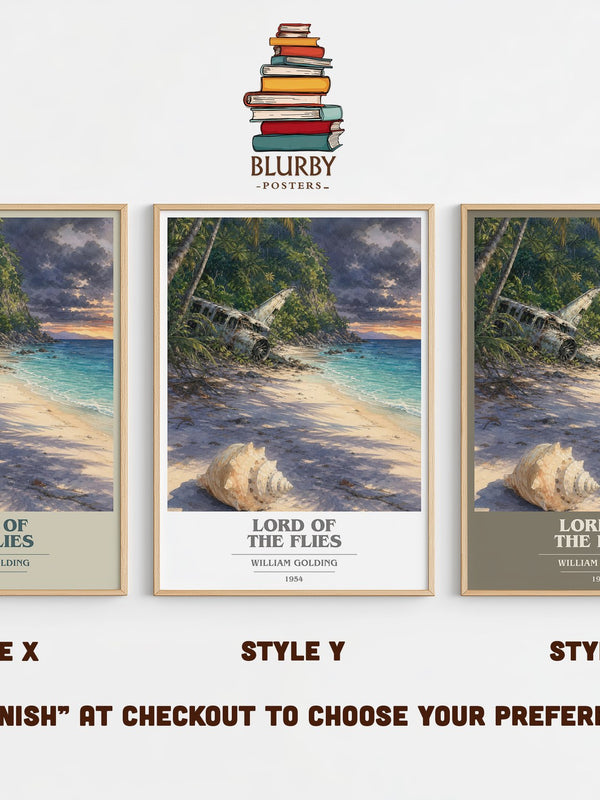 Lord of the Flies book cover print in frame leaning in hallway – classic literature wall art
