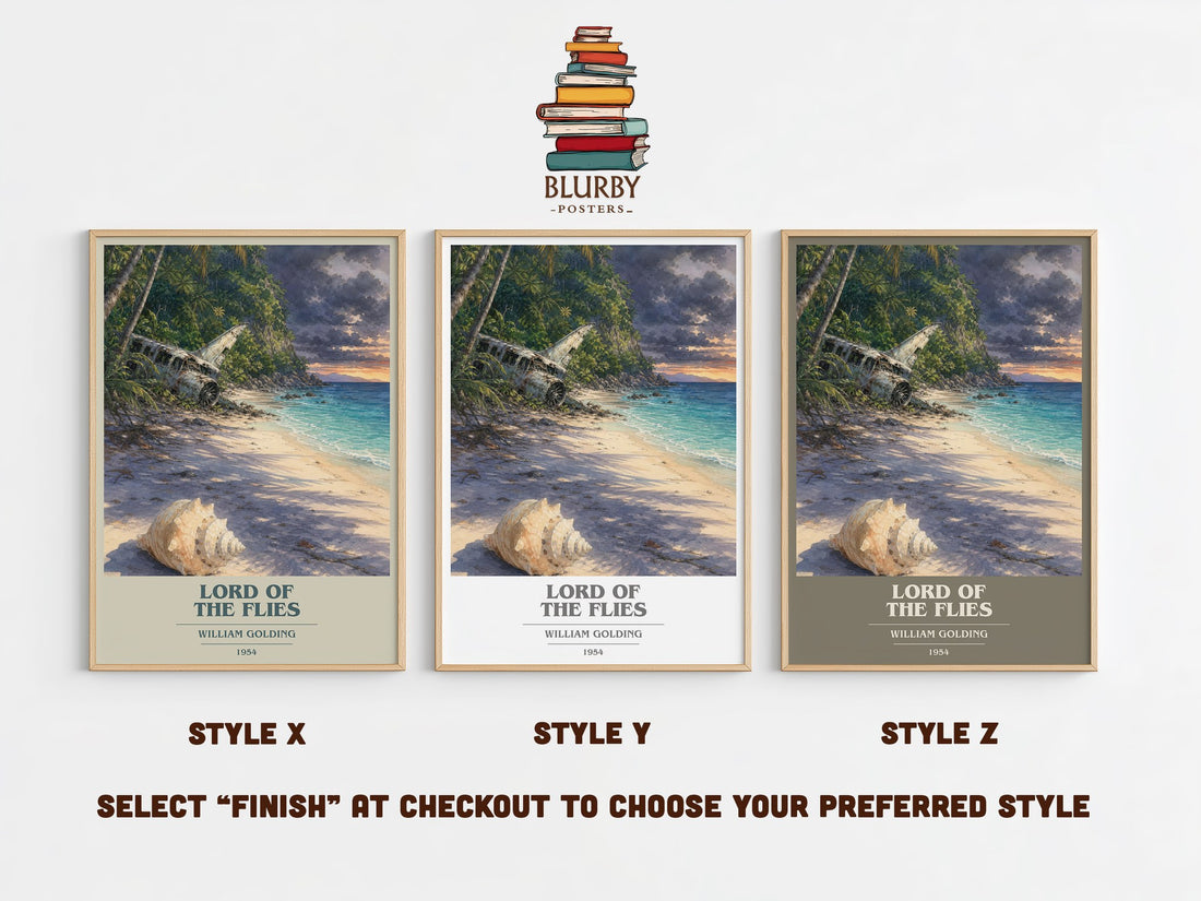 Lord of the Flies book cover print in frame leaning in hallway – classic literature wall art (mockup)