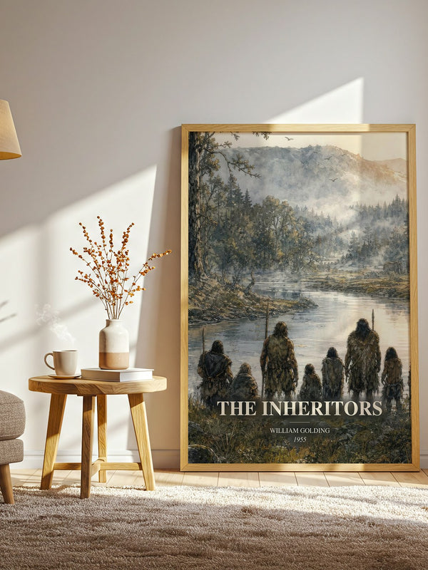 The Inheritors watercolour print in frame leaning in hallway – literary fiction wall art