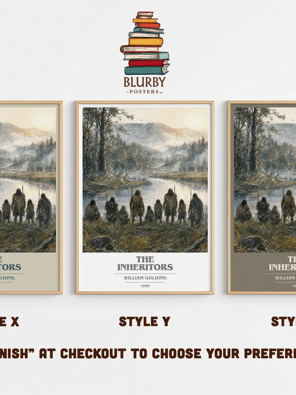 The Inheritors book cover print in frame leaning in hallway – literary fiction wall art
