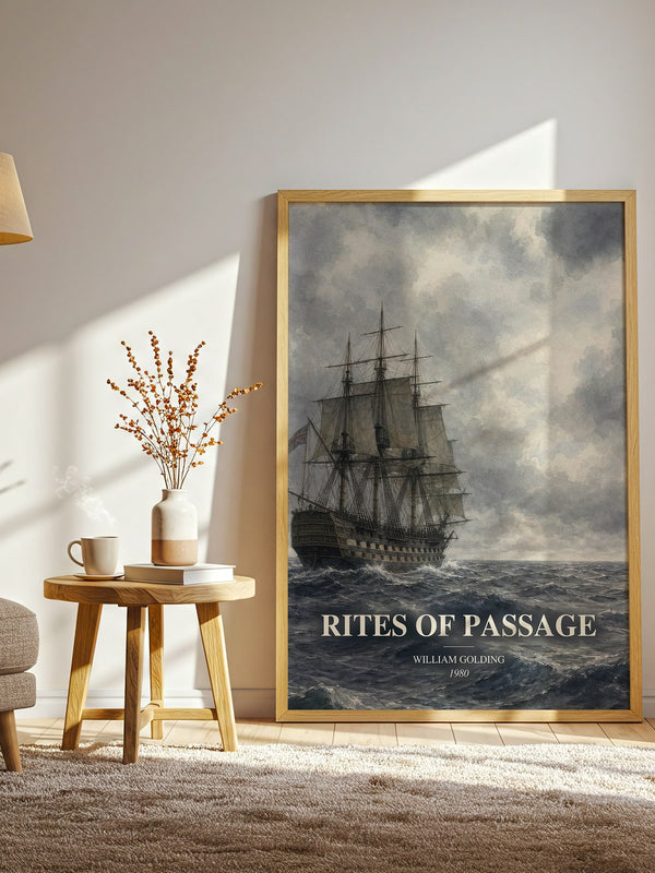 Rites of Passage watercolour print in frame leaning in hallway – literary fiction wall art