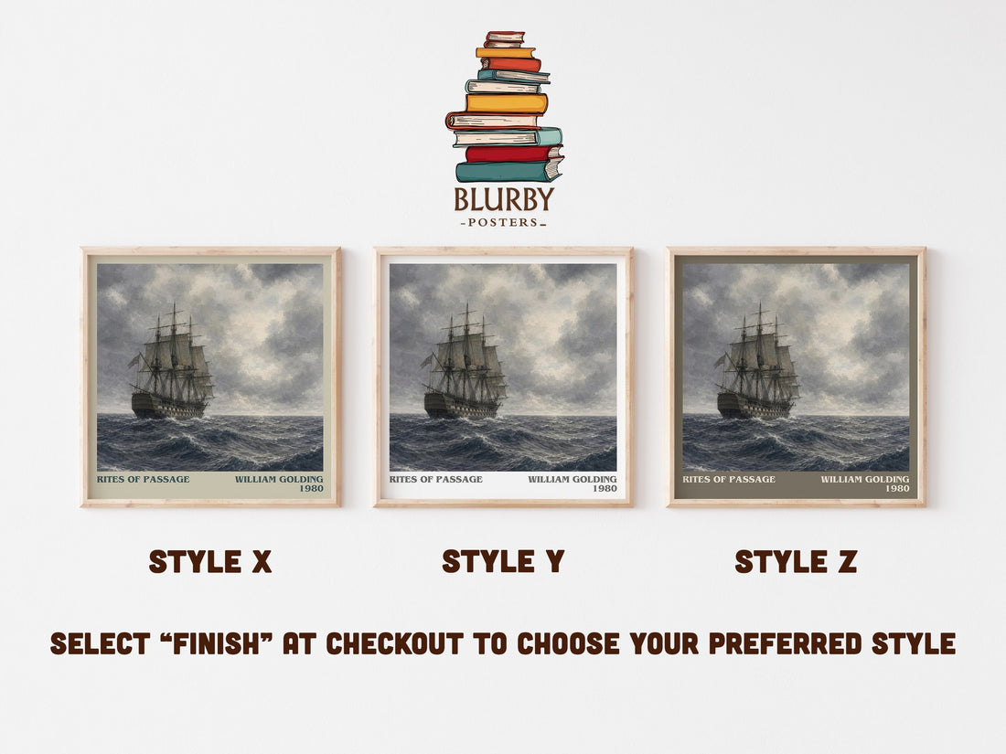 Rites of Passage literary print in frame leaning in hallway – literary fiction wall art (mockup)