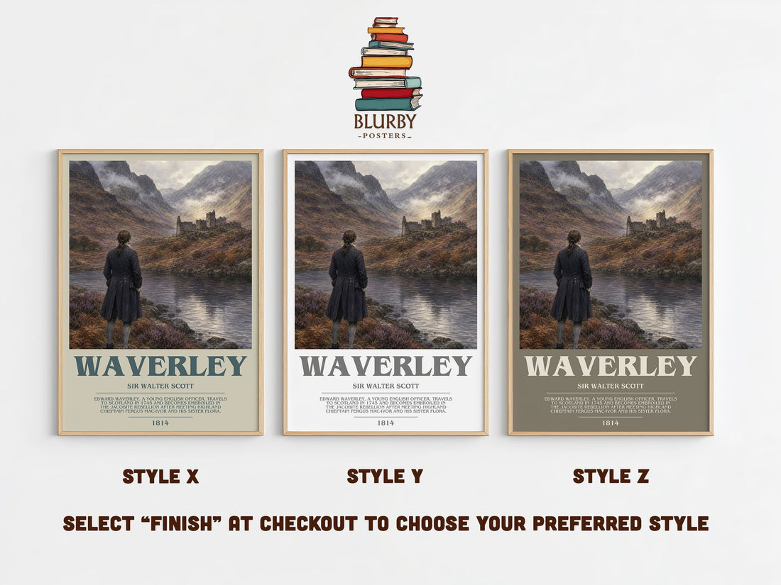 Waverley bookish print in frame leaning in hallway – historical fiction wall art (mockup)