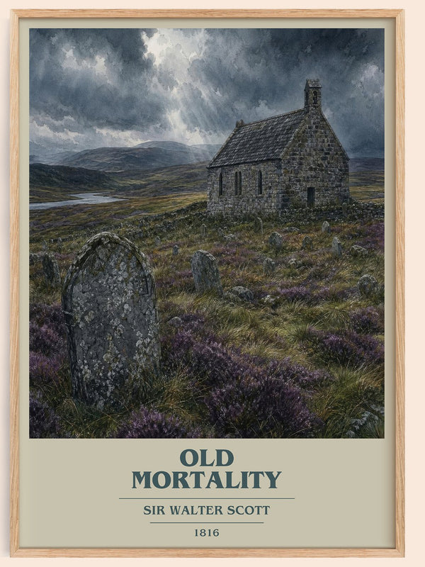 Old Mortality book cover book poster by Sir Walter Scott – framed literary art print