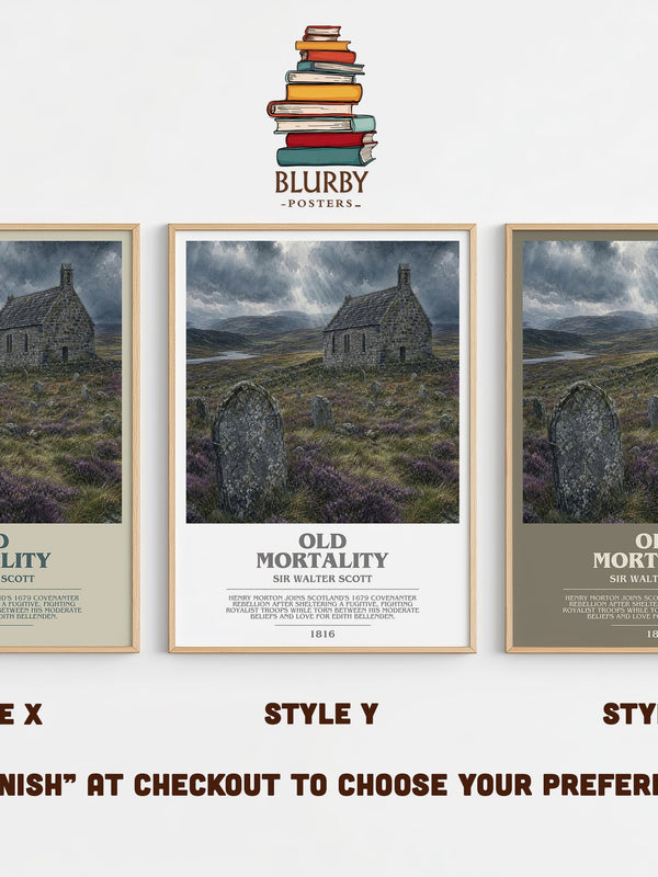 Old Mortality bookish print in frame leaning in hallway – historical fiction wall art