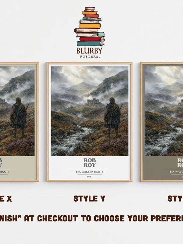 Rob Roy book cover print in frame leaning in hallway – historical fiction wall art