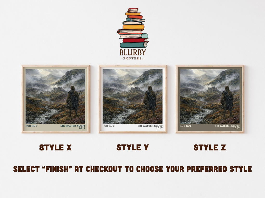 Rob Roy literary print in frame leaning in hallway – historical fiction wall art (mockup)