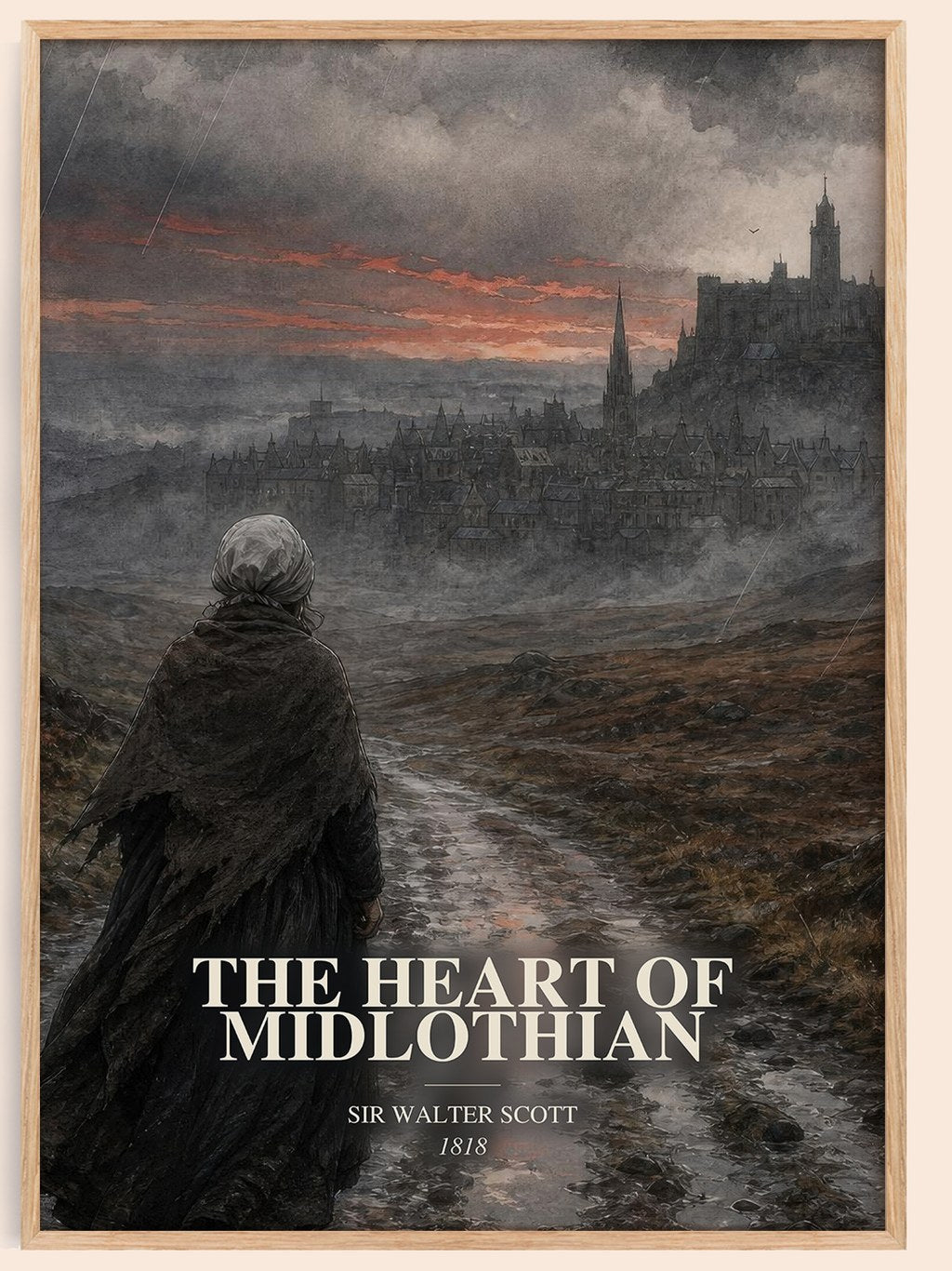 The Heart of Midlothian watercolour book poster by Sir Walter Scott – framed literary art print