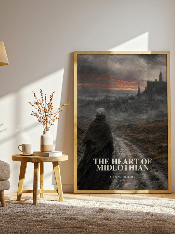 The Heart of Midlothian watercolour print in frame leaning in hallway – historical fiction wall art
