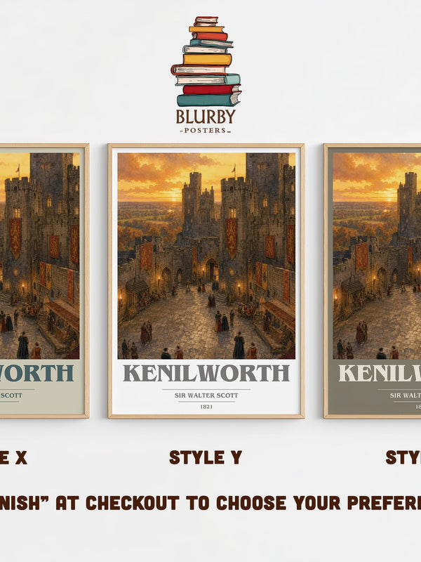 Kenilworth book cover print in frame leaning in hallway – historical fiction wall art