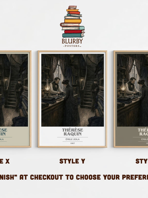 Thérèse Raquin book cover print in frame leaning in hallway – classic literature wall art