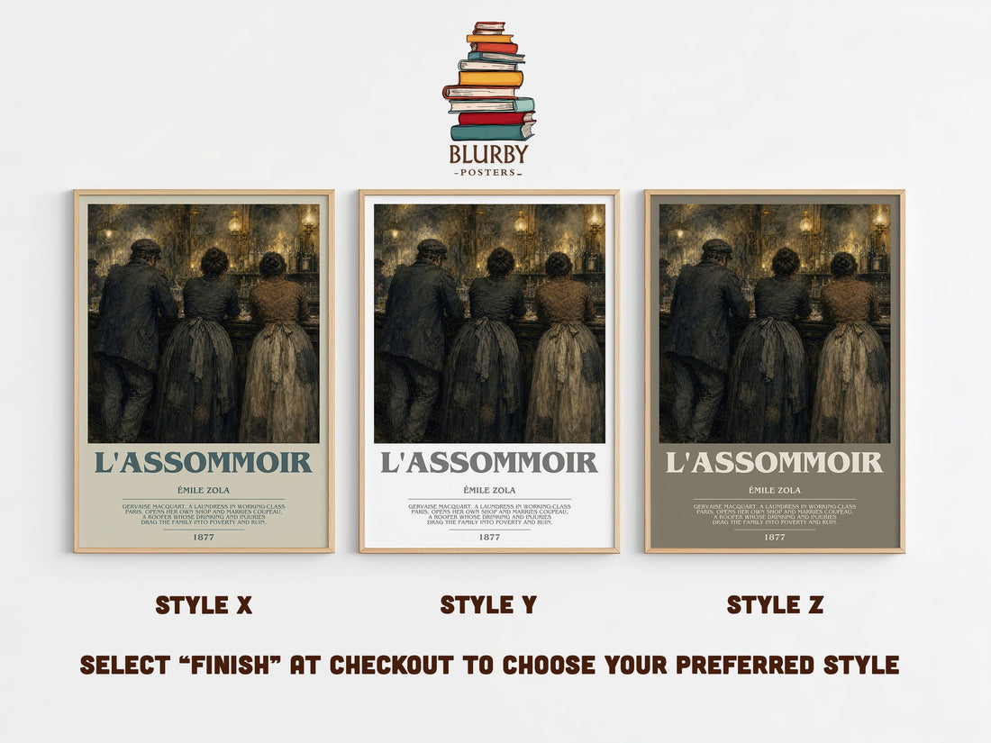 L'Assommoir bookish print in frame leaning in hallway – classic literature wall art (mockup)