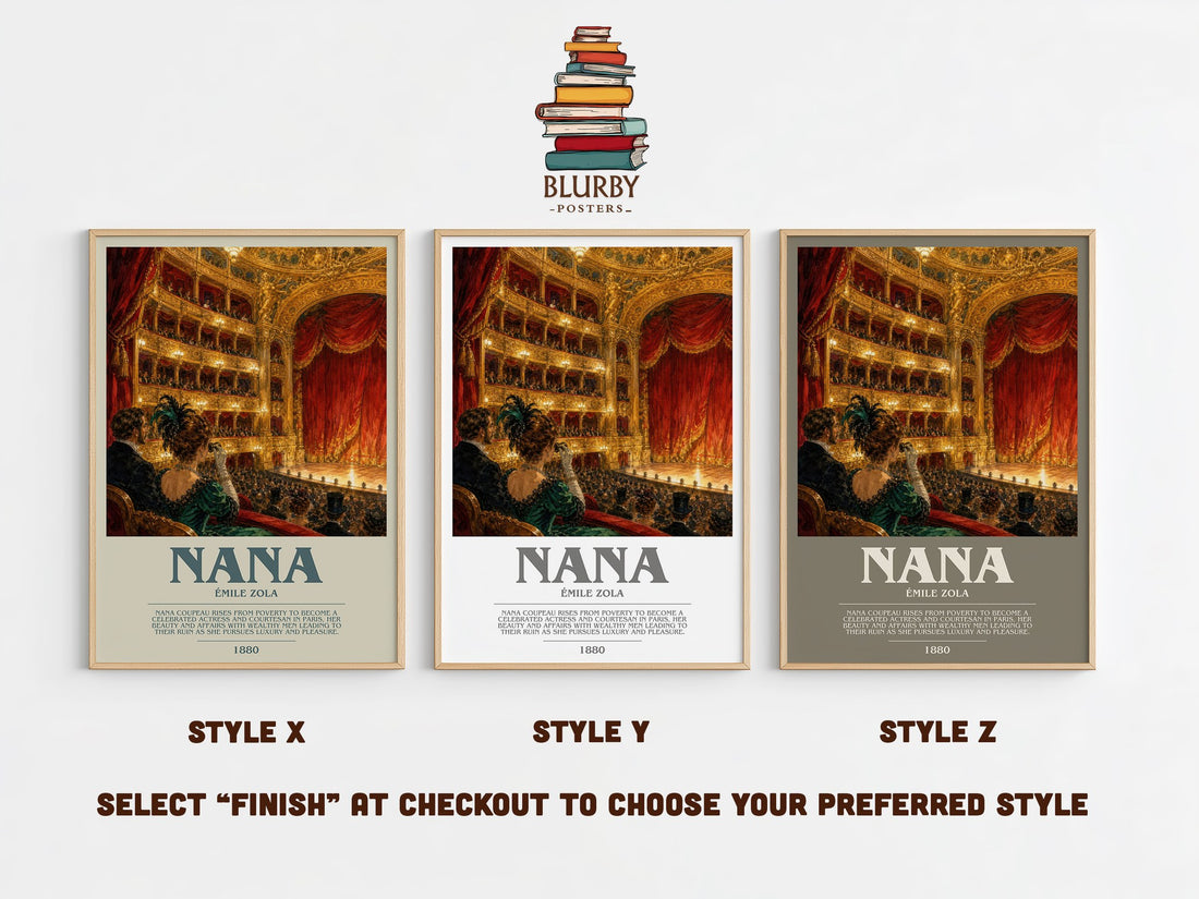 Nana bookish print in frame leaning in hallway – classic literature wall art (mockup)