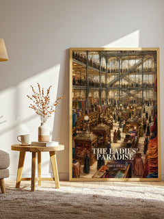 The Ladies' Paradise watercolour print in frame leaning in hallway – classic literature wall art