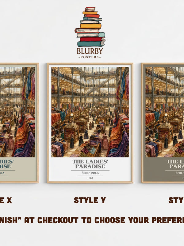The Ladies' Paradise book cover print in frame leaning in hallway – classic literature wall art