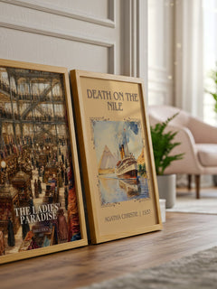 The Ladies' Paradise watercolour print framed by window – literary home decor