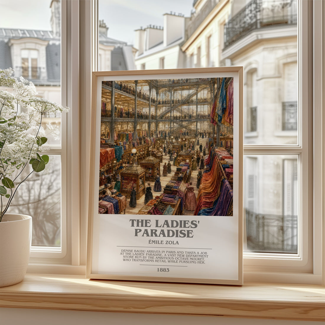 The Ladies' Paradise bookish poster colour and style options – Émile Zola book art (mockup)