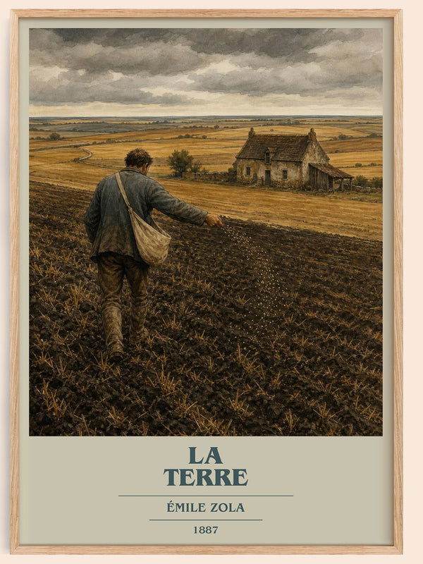 La Terre book cover book poster by Émile Zola – framed literary art print
