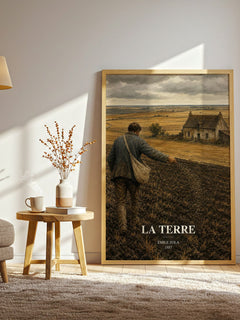 La Terre watercolour print in frame leaning in hallway – literary fiction wall art