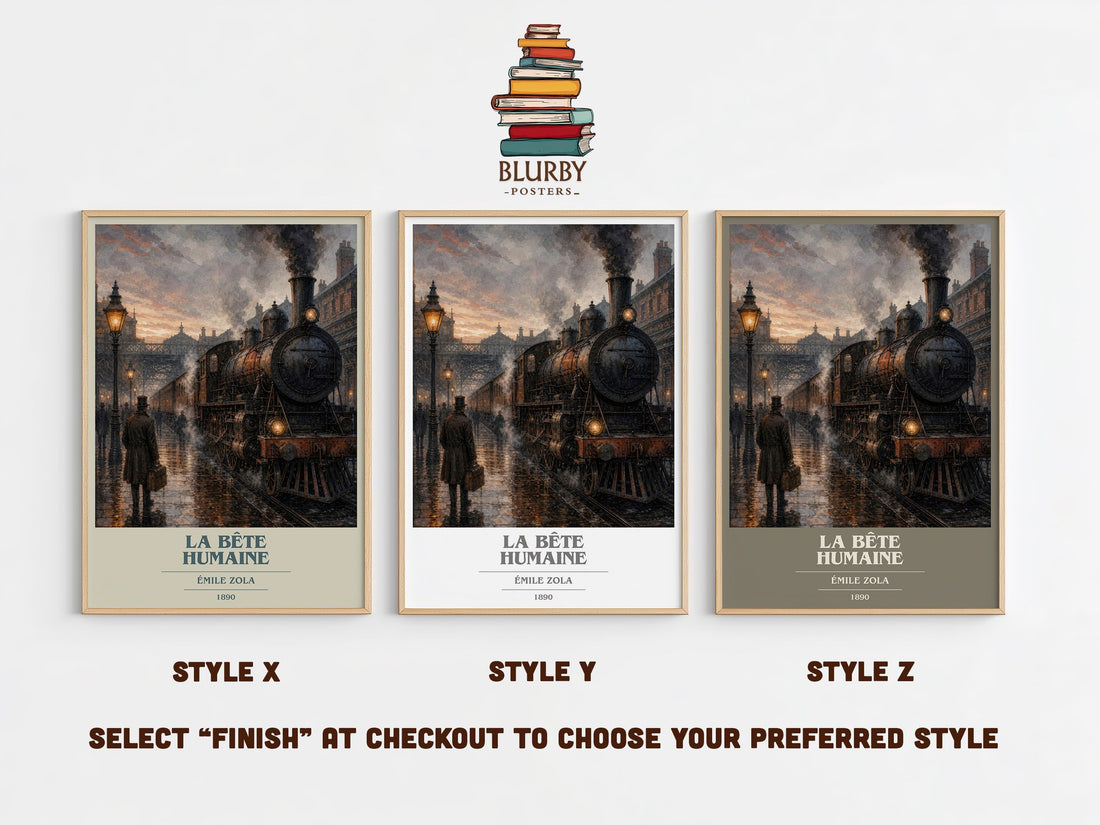La Bête Humaine book cover print in frame leaning in hallway – classic literature wall art (mockup)