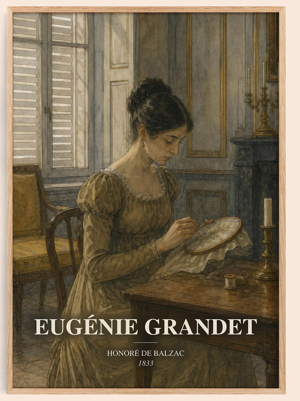 Eugénie Grandet watercolour book poster by Honoré de Balzac – framed literary art print