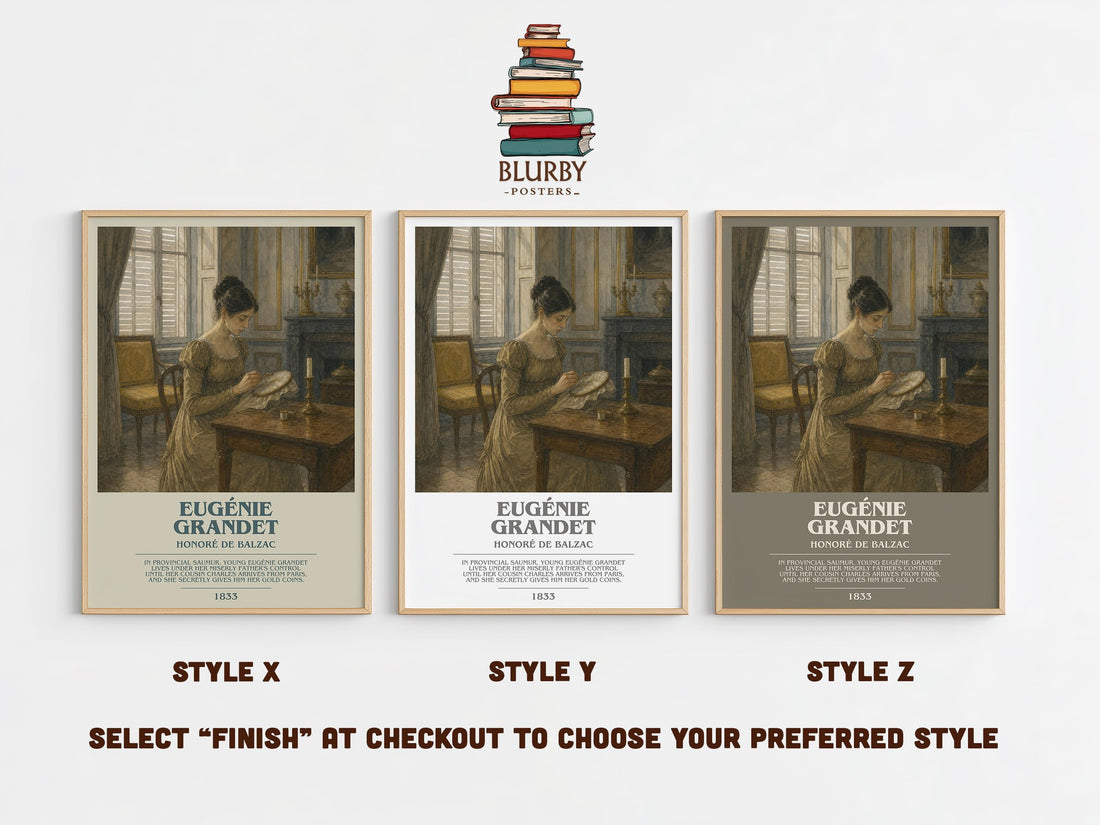 Eugénie Grandet bookish print in frame leaning in hallway – classic literature wall art (mockup)