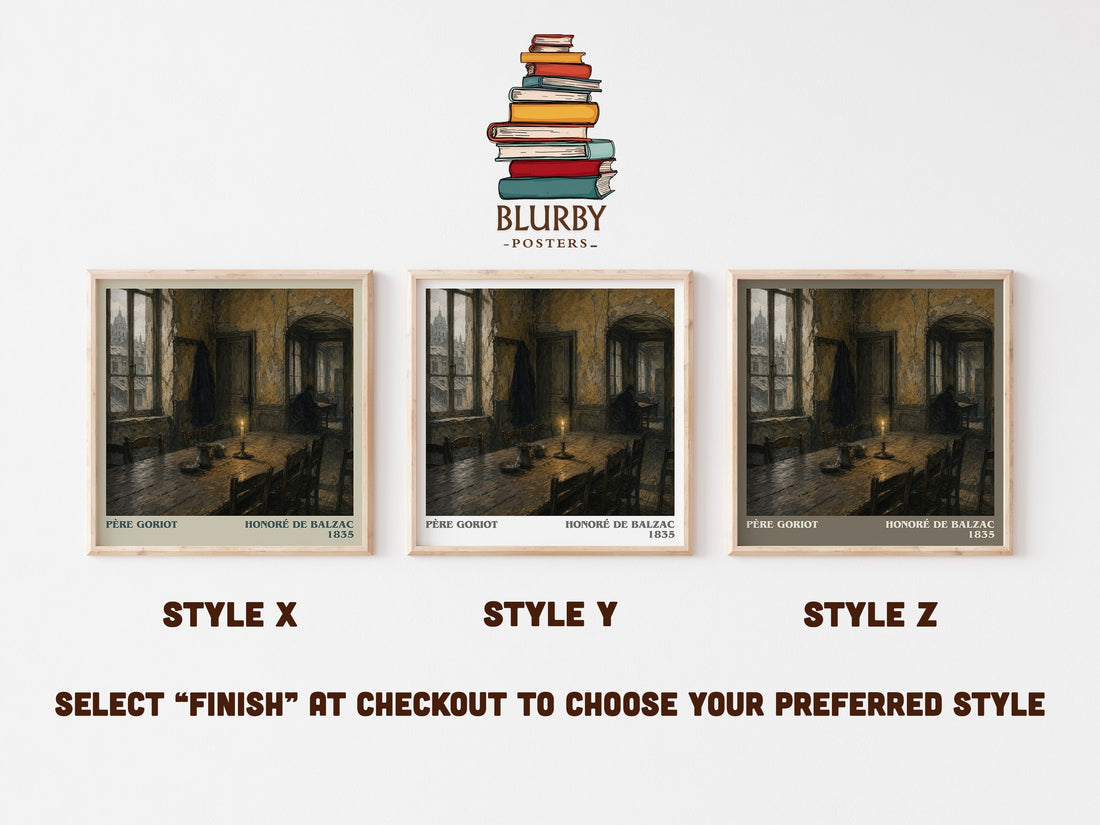 Père Goriot literary print in frame leaning in hallway – classic literature wall art (mockup)