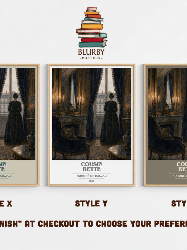 Cousin Bette book cover print in frame leaning in hallway – classic literature wall art