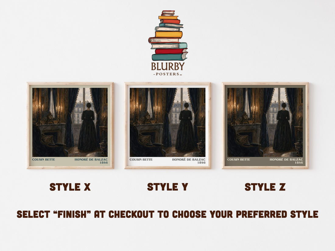 Cousin Bette literary print in frame leaning in hallway – classic literature wall art (mockup)