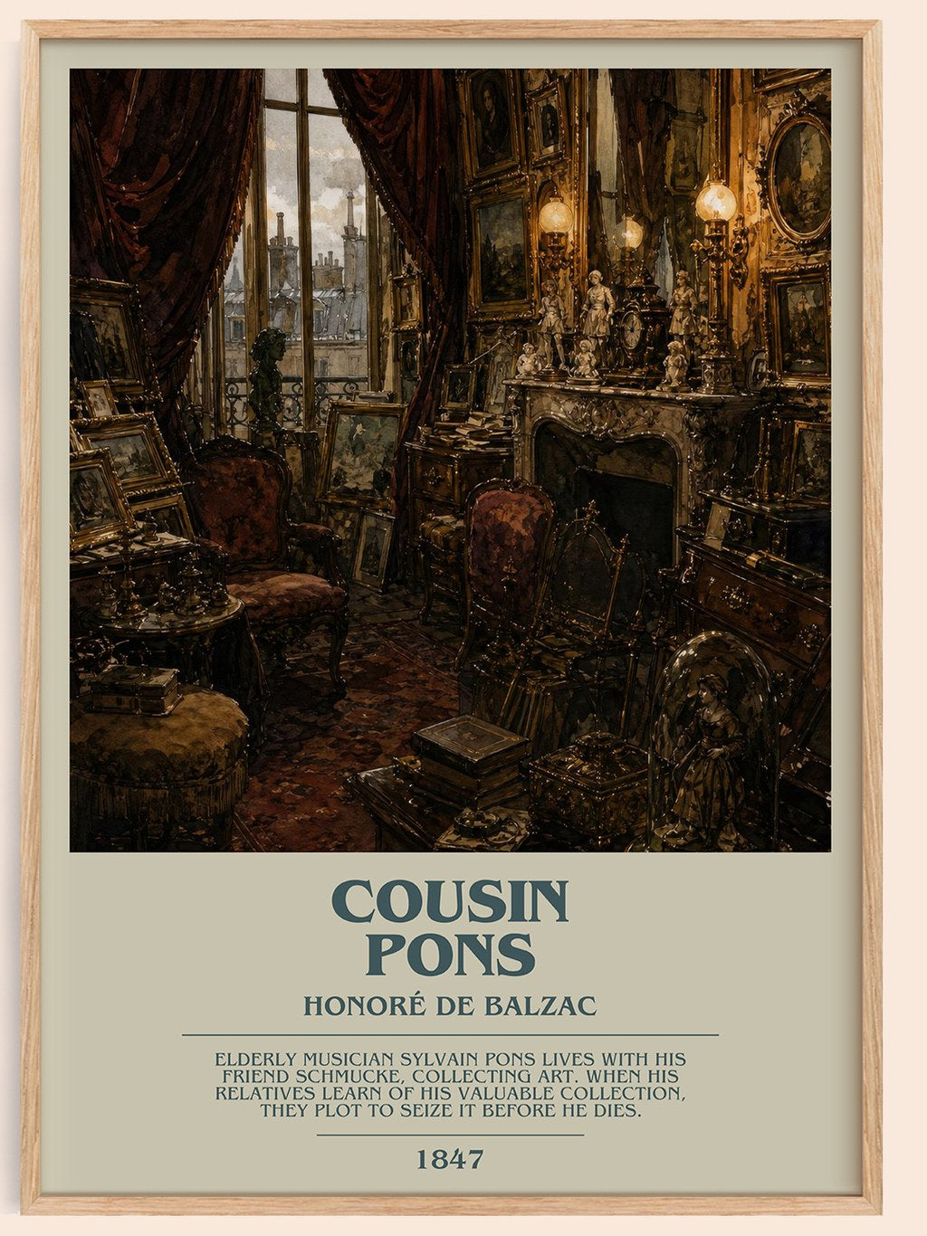 Cousin Pons bookish book poster by Honoré de Balzac – framed literary art print