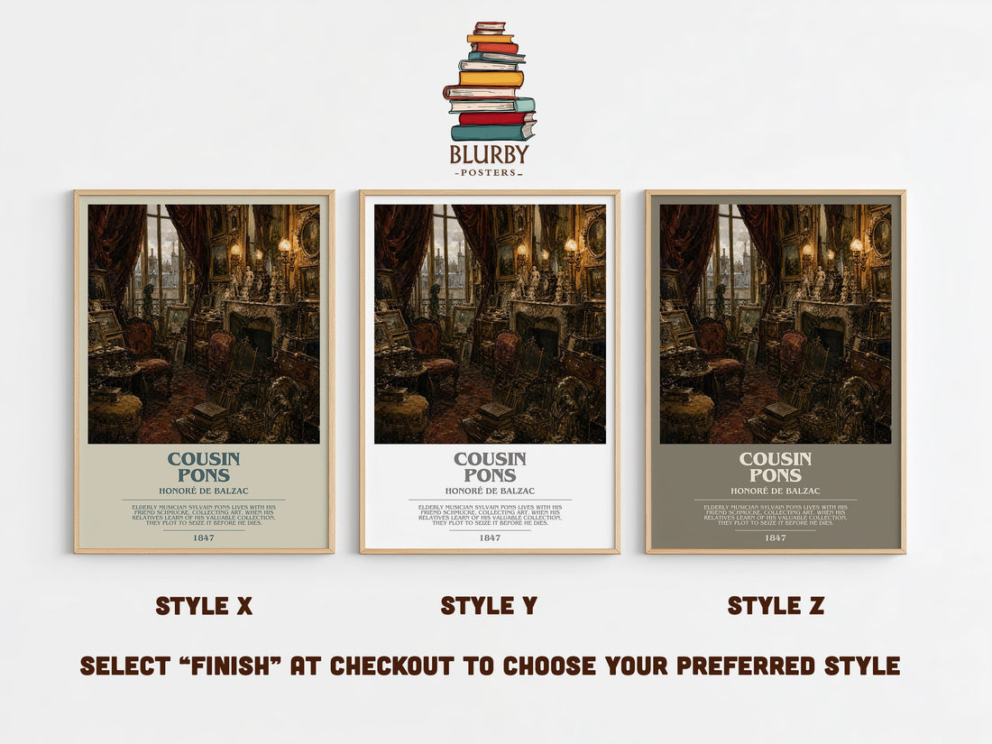 Cousin Pons bookish print in frame leaning in hallway – classic literature wall art (mockup)