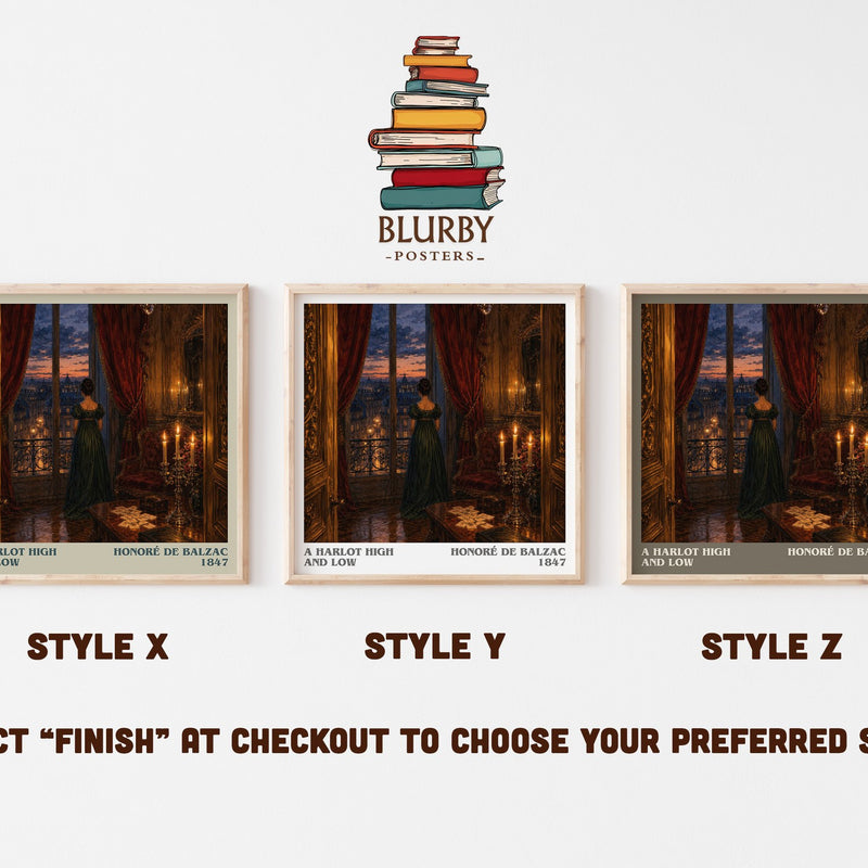 A Harlot High and Low literary print in frame leaning in hallway – classic literature wall art