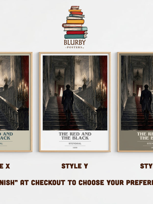 The Red and the Black book cover print in frame leaning in hallway – classic literature wall art