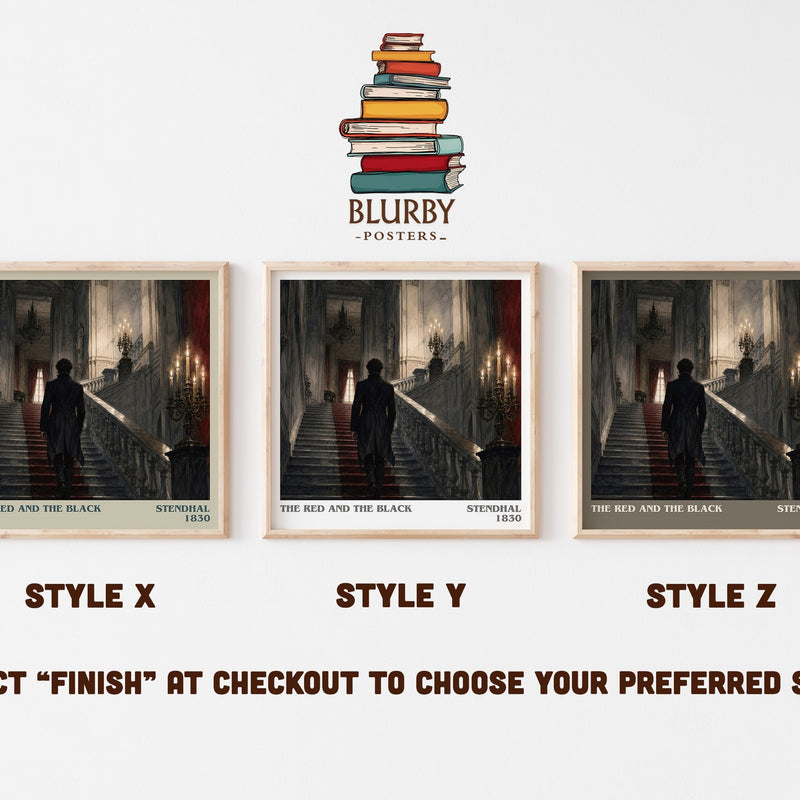 The Red and the Black literary print in frame leaning in hallway – classic literature wall art