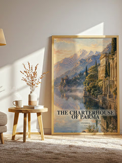 The Charterhouse of Parma watercolour print in frame leaning in hallway – classic literature wall art
