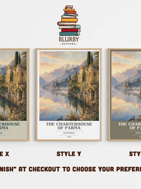 The Charterhouse of Parma book cover print in frame leaning in hallway – classic literature wall art