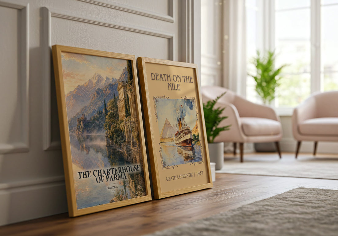 The Charterhouse of Parma watercolour print framed by window – literary home decor