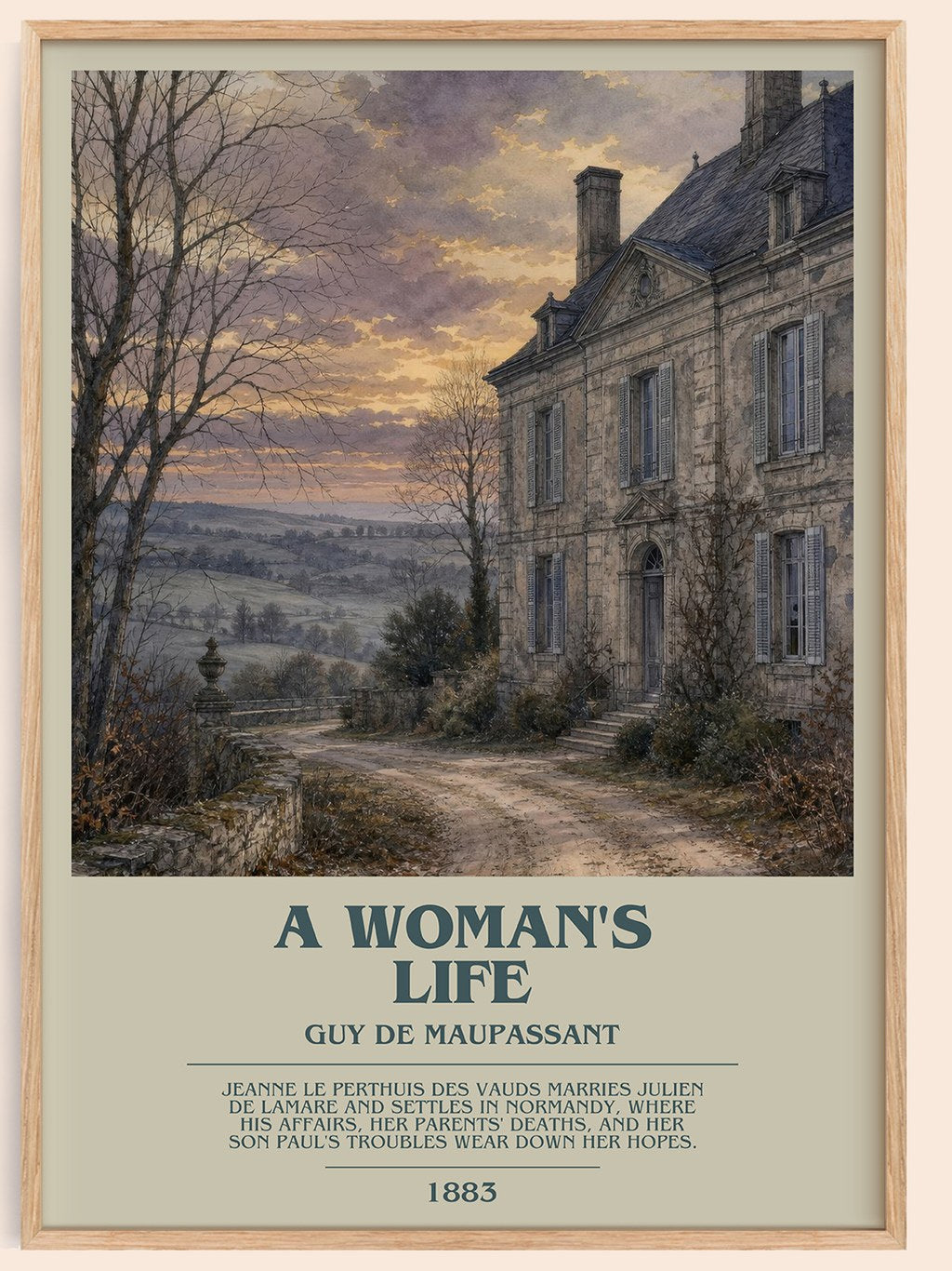A Woman's Life bookish book poster by Guy de Maupassant – framed literary art print