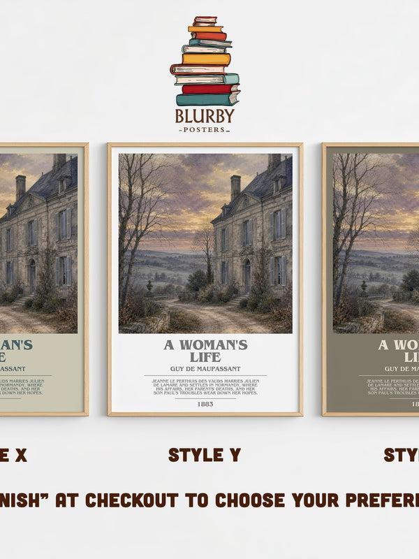 A Woman's Life bookish print in frame leaning in hallway – literary fiction wall art