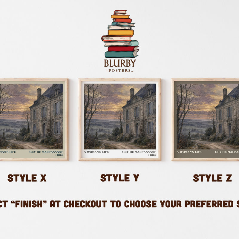 A Woman's Life literary print in frame leaning in hallway – literary fiction wall art