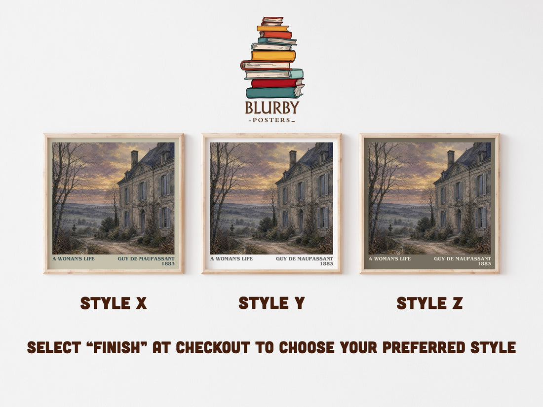 A Woman's Life literary print in frame leaning in hallway – literary fiction wall art (mockup)