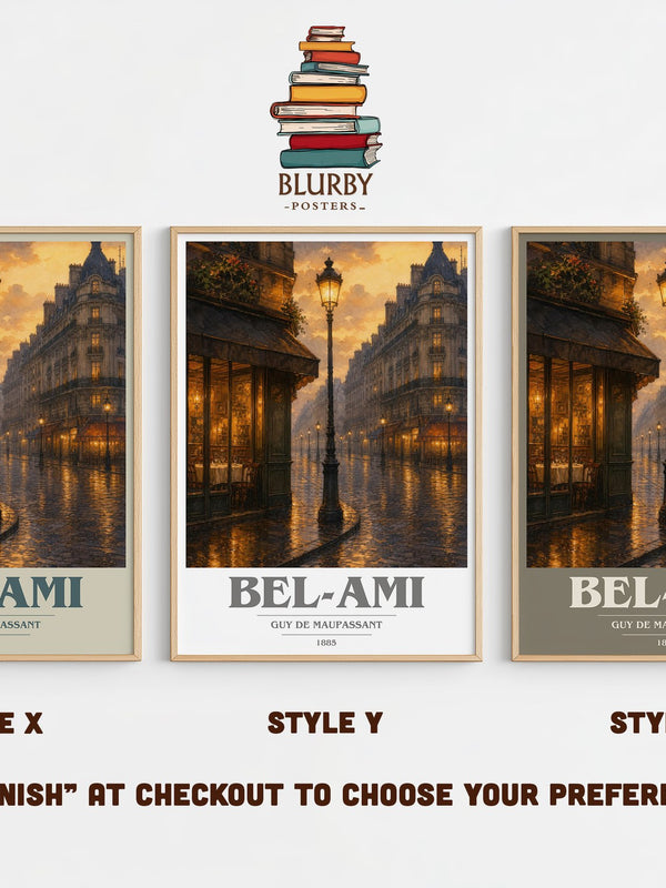 Bel-Ami book cover print in frame leaning in hallway – literary fiction wall art