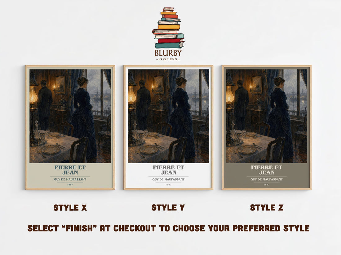 Pierre et Jean book cover print in frame leaning in hallway – literary fiction wall art (mockup)