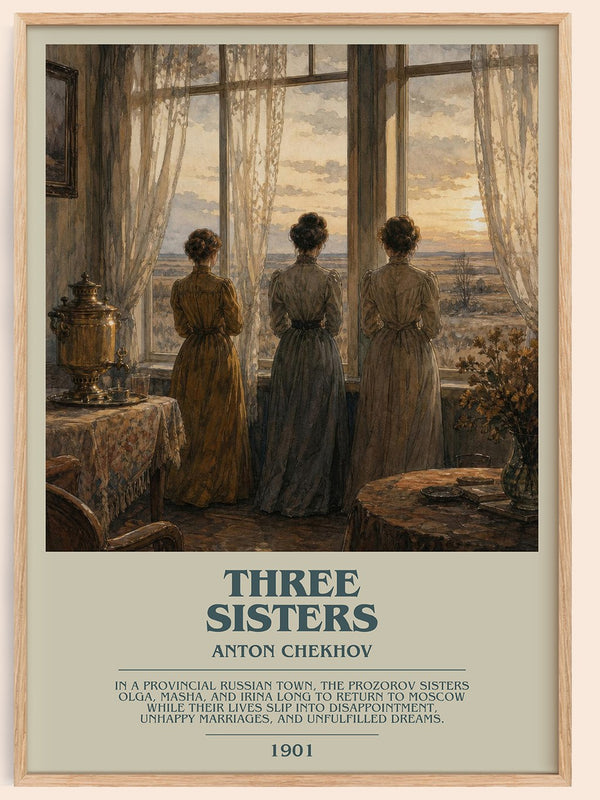 Three Sisters bookish book poster by Anton Chekhov – framed literary art print