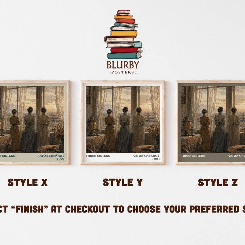 Three Sisters literary print in frame leaning in hallway – classic literature wall art