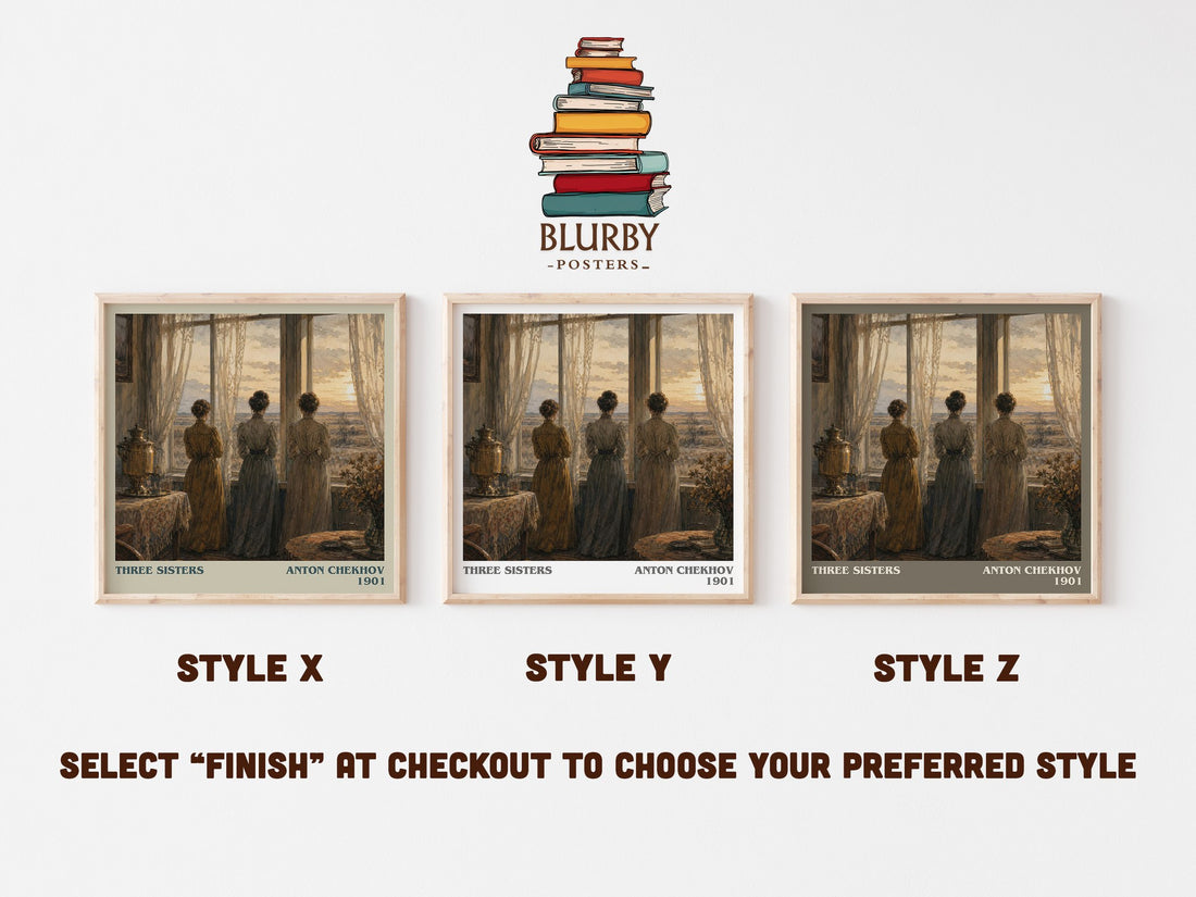 Three Sisters literary print in frame leaning in hallway – classic literature wall art (mockup)